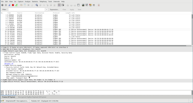 Finding the transport key in the security header of a captured packet.
